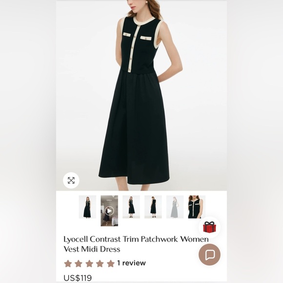 Elegant Goelia Lyocell Contrast Trim Patchwork Women Vest Midi Dress- XXS - Picture 3 of 10